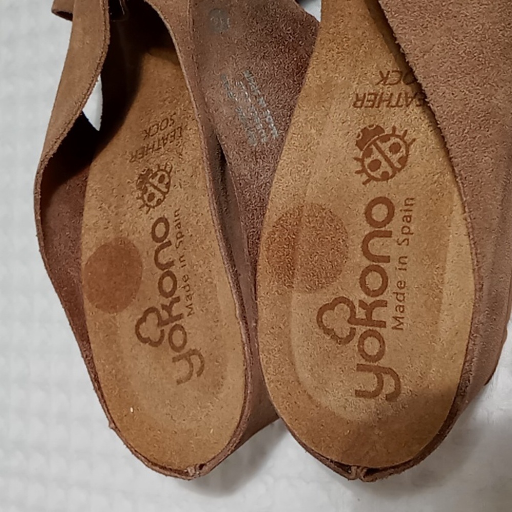 Yokono Tan Suede Cross Band Cork Wedge Mule Size 9 - Picture 5 of 13
